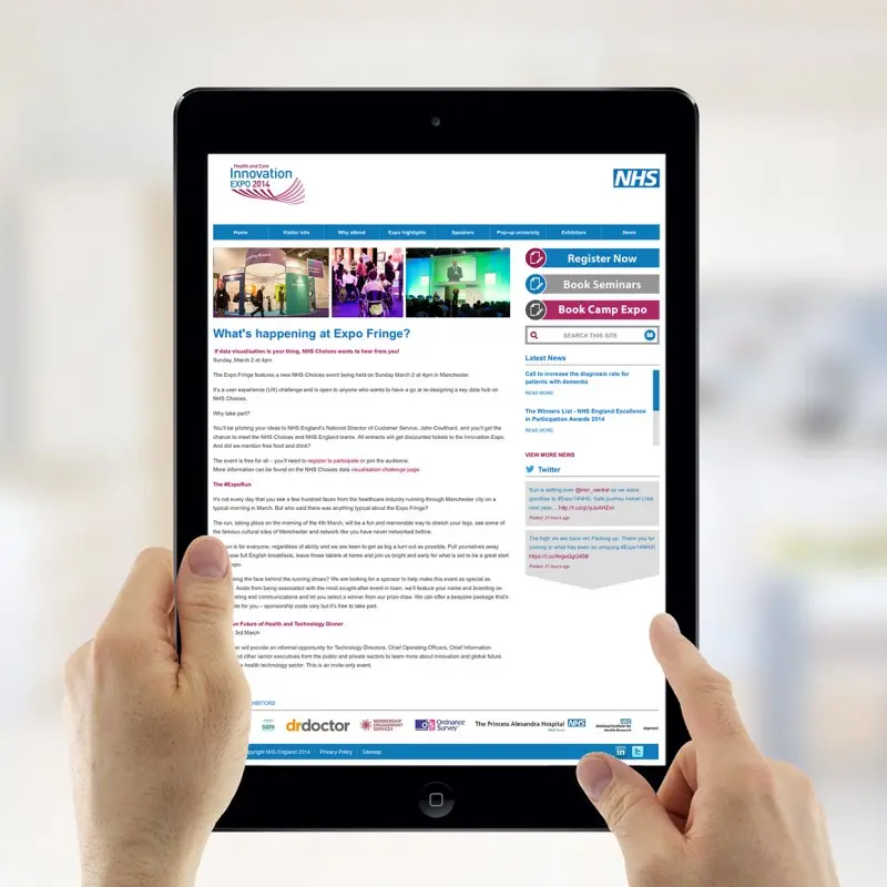 The Healthcare Innovation Expo website viewed on an ipad